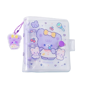 Purple cartoon 3-ring binder photo album for photocards with cute bear charm