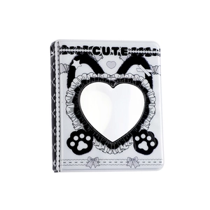 Cute black and white cartoon 3-inch photo album with a heart-shaped hollow window