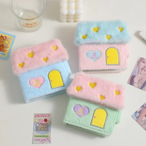 Porte-cartes en peluche en forme de maison avec broderie cœur et texte Honey