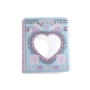 Cute light blue 3-inch photocard album with heart cutout window and ruffle edges