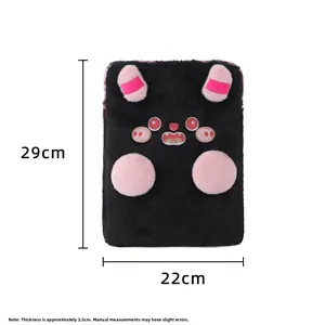 Detail of 11 inch plush cartoon devil tablet sleeve with dimensions 29x22cm and soft pink lining