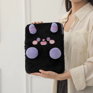 Cartoon monster plush laptop sleeve for 11 inch iPad with soft faux fur and purple details