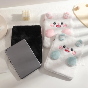 Three cute plush tablet sleeves with embroidered cartoon demon faces for 11 inch iPad