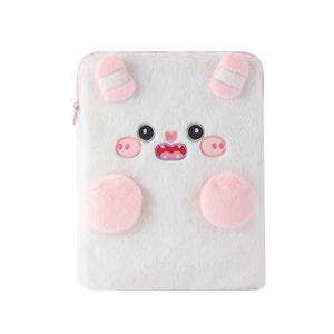 Cartoon plush 11-inch iPad sleeve with cute devil face and pink monster ears