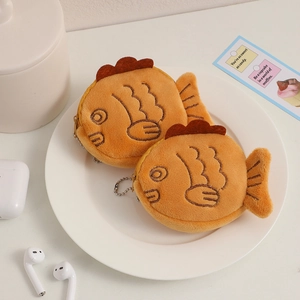Taiyaki Geformte Plüsch Münzbörse Cartoon Fisch Kopfhörer Aufbewahrungstasche Reißverschluss Metallkette Anhänger Für Mädchen Kinder