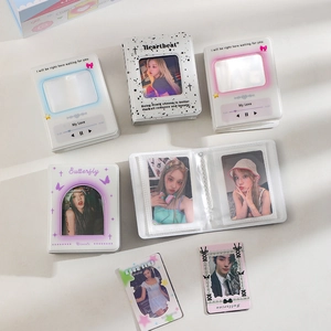 Mini photo album with K-pop style music player UI and heart hollow cover for photocards