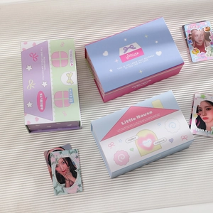 Cute macaron house-shaped storage boxes for K-pop photo cards and desktop organization