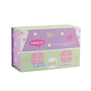 Pastel house-shaped magnetic stationery storage box with bow and heart patterns