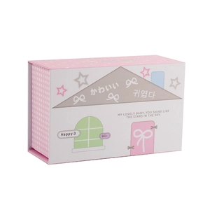Rosa magnetische Fotokarten-Box im Haus-Design für 3-Zoll-Karten mit süßen Illustrationen