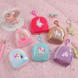 Cartoon Einhorn Pailletten Münzbörse Mini Rucksack Schlüsselanhänger Haken Tasche Anhänger Plüsch Aufbewahrungsbeutel Für Kinder Geschenk