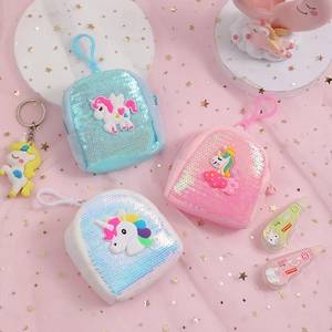 Glitzernde Einhorn-Pailletten-Geldbörse als Schlüsselanhänger in Blau, Rosa und Weiß
