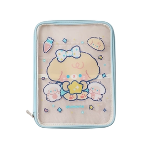 Light blue 11 inch cartoon dog ipad sleeve with transparent PVC and mesh storage