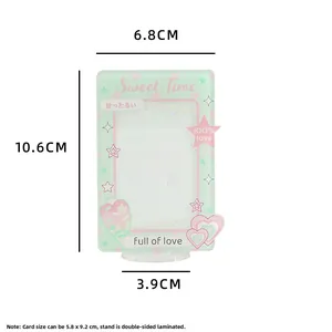 Detail of mint acrylic photo frame with star and heart decor showing specific dimensions