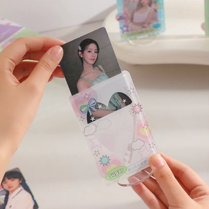 Pink heart-shaped acrylic photo frame stand for small celebrity cards and polaroids