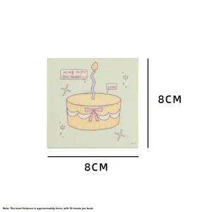Detail of 8x8cm cartoon memo pad with 50 sheets featuring cute dessert illustration