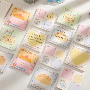 Cute cartoon square memo pads with bear and cake illustrations in pastel macaron colors