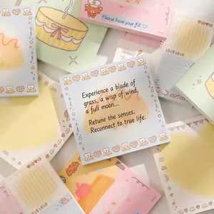 Pastel cartoon sticky notes set with cute hand-drawn animal and cake illustrations