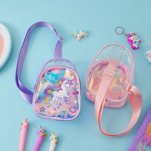 Sac de poitrine licorne transparent pour filles en PVC laser avec sangle ajustable