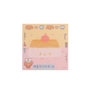 Cute Korean style square memo pad with pudding and bear illustration for journaling