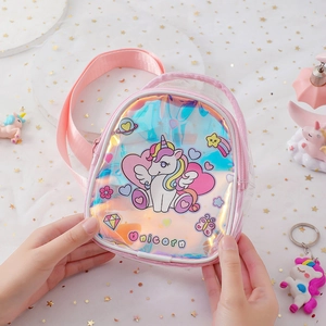 Sac de poitrine licorne rose transparent pour filles avec matériau holographique et sangle