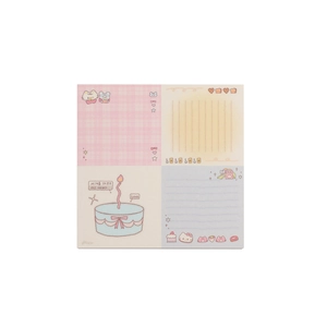 Cute cartoon 4-grid square sticky note pad with cat and cake patterns for office school