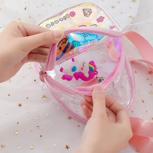 Sac à bandoulière enfant licorne holographique rose en PVC transparent brillant