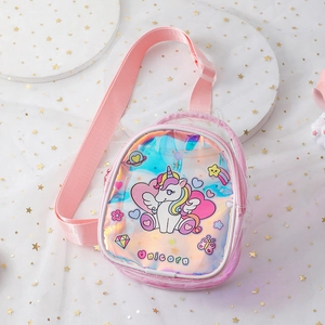 Détail du sac de poitrine licorne rose laser pour filles sur tulle à paillettes d'étoiles