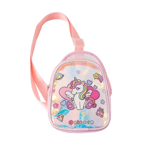 Sac de poitrine licorne rose pour filles en PVC holographique avec sangle réglable