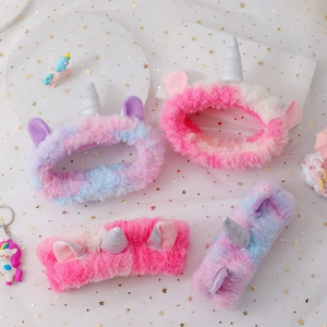 Bandeau Licorne En Peluche Doux Tie Dye Dégradé Pour Lavage Du Visage Maquillage Douche Dessin Animé Mignon Filles
