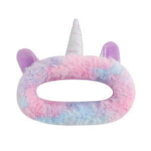 Bandeau licorne mignon en peluche dégradé rose et bleu avec corne argentée pour lavage du visage