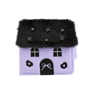 Raccoglitore per fotocarte in peluche a forma di casa con velluto viola e decorazioni