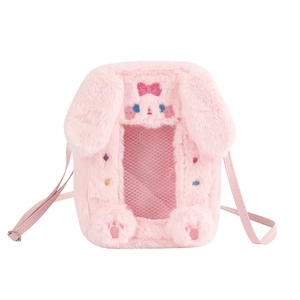 Borsa a tracolla in peluche rosa con finestra trasparente e graziose stampe di zampe