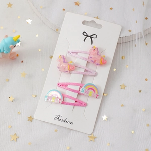 Set di 4 mollette per bambini con unicorno e arcobaleno con finitura rosa glitterata