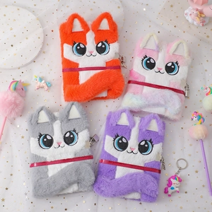 Plush cat notebooks with lock, cute big eye kitty journals for kids in four pastel colors