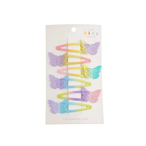 Dettaglio di set 6 pezzi fermagli per capelli farfalla glitter per bambine su scheda