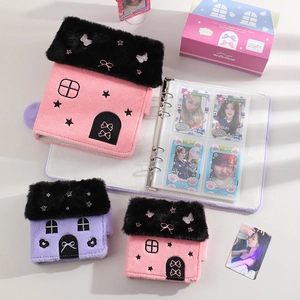 A5 plush house-shaped photocard binder with magnetic clasp and cute bow decoration