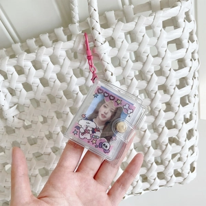 Mini 2 inch PVC photo album keychain with pink heart clasp and clear cover for photos