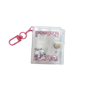 Mini transparent cartoon photo album with pink keychain hook and cute bear prints