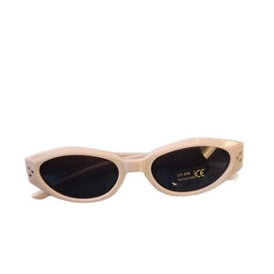 Retro oval kids sunglasses with cream frame and UV400 protection lenses in white background