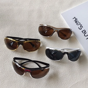 Chic Y2K oval wrap-around sunglasses in gold, silver, black, and white metallic frames