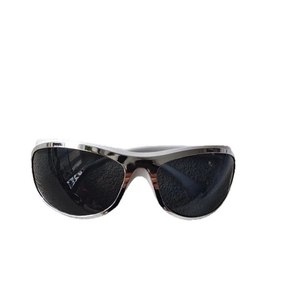 Chic silver oval wrap-around sports sunglasses with dark grey lenses for y2k style