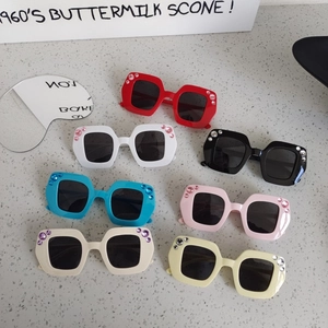 Kids rhinestone square sunglasses in seven candy colors for fashionable eye protection