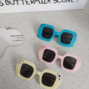 Set of three oversized square kids sunglasses with rhinestones in candy pastel colors