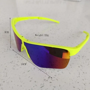 Detailed view of colorful cycling sunglasses for kids with 5cm height and 22g lightweight frame