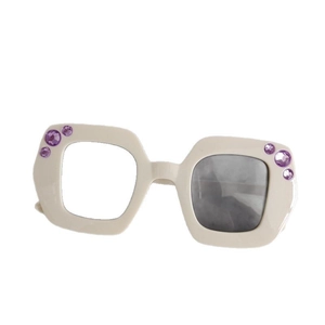 Kids geometric sunglasses with cream frames and sparkling purple rhinestones for styling