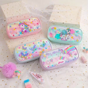 Cartoon Unicorn Pencil Case 3D Rainbow Glitter Oxford PVC Large Capacity Stationery Organizer Pouch For Girls Students