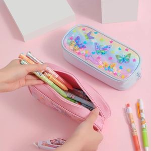 Large capacity unicorn pencil case for girls with rainbow glitter and stationery