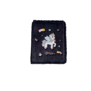 Unicorn plush A5 photocard binder with colorful rainbow embroidery and soft fur finish