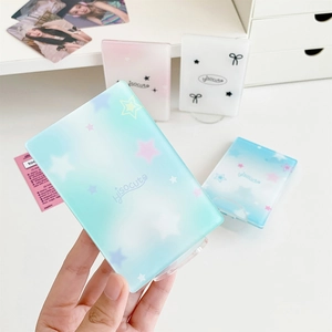 Detail of acrylic photo card holder with cute gradient colors and star patterns