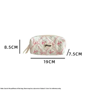 Quilted floral pencil pouch dimensions showing 19cm length and 8.5cm height